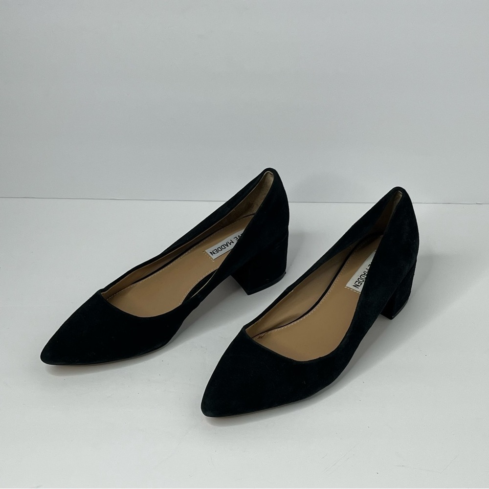 Steve Madden Black genuine, leather suede‎ Women's Block Heel Shoes Sz 7 1/2